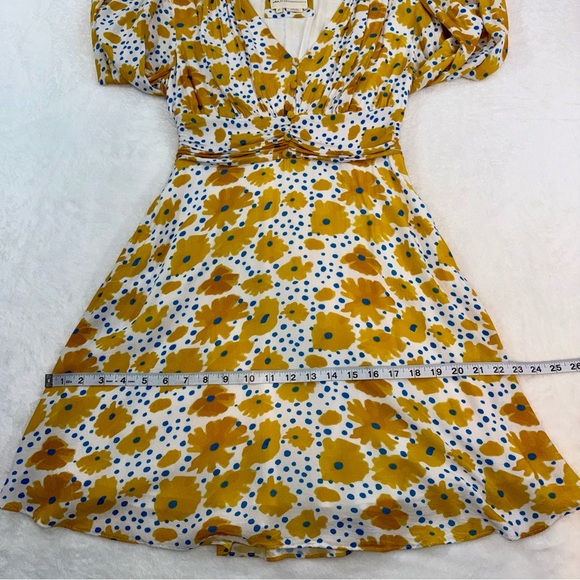 Vera For Anthropologie Buttercup Cheerful Floral Print Mini Dress Sz XS Yellow - Picture 11 of 13